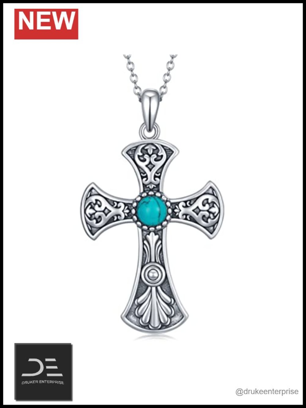 Western Turquoise Necklace 925 Sterling Silver Turquoise Cross/Dragonfly/Cow